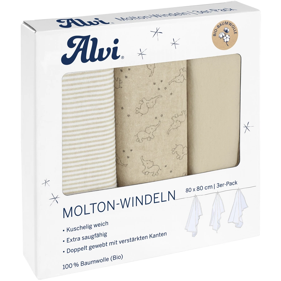 Alvi® Molton-Windeln 3er Pack Starfant 80 x 80 cm