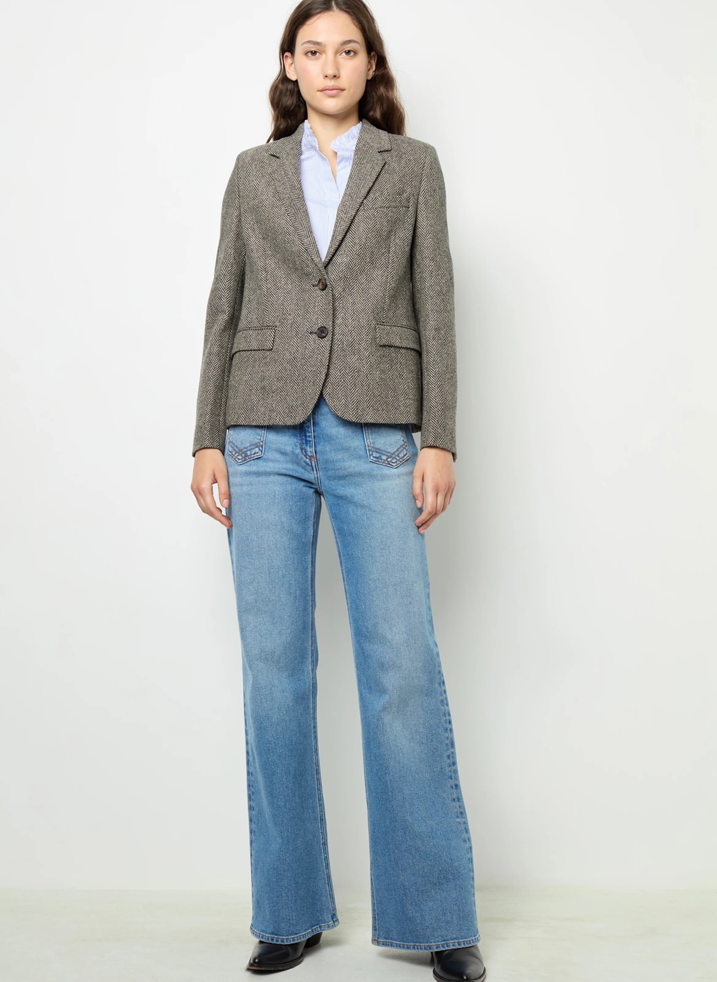 EDDIE - Blazer droit à chevrons en laine | Gris