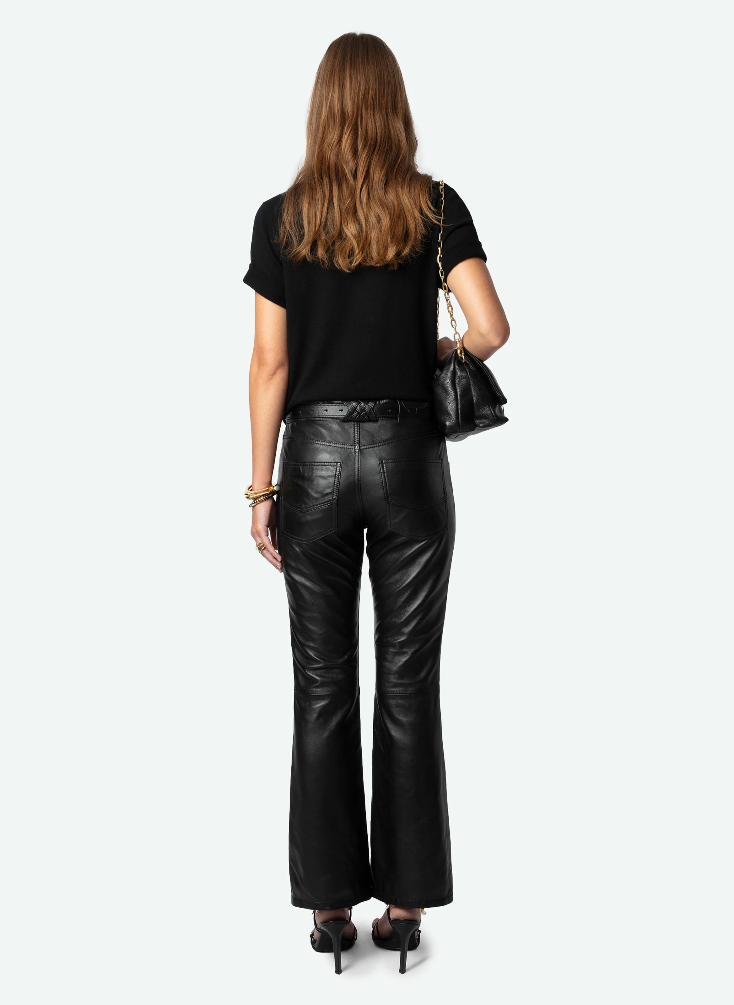 PUSH - Pantalon évasé en cuir | Noir
