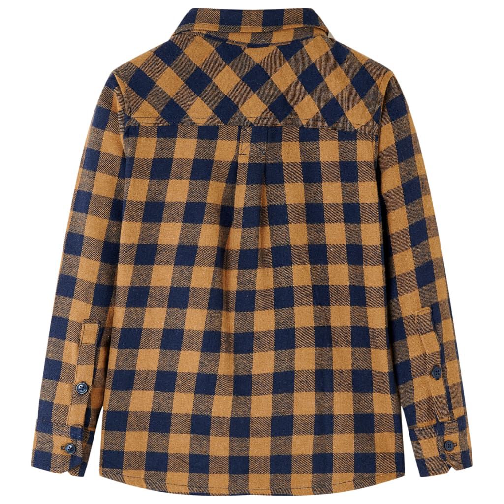Geruit kinderoverhemd, cognac en blauw, 92