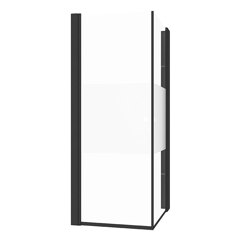 DUSJHJØRNE CAMARGUE VAL RETT MED HYLLE SVART/DELVIS FROSTET GLASS 100x90CM