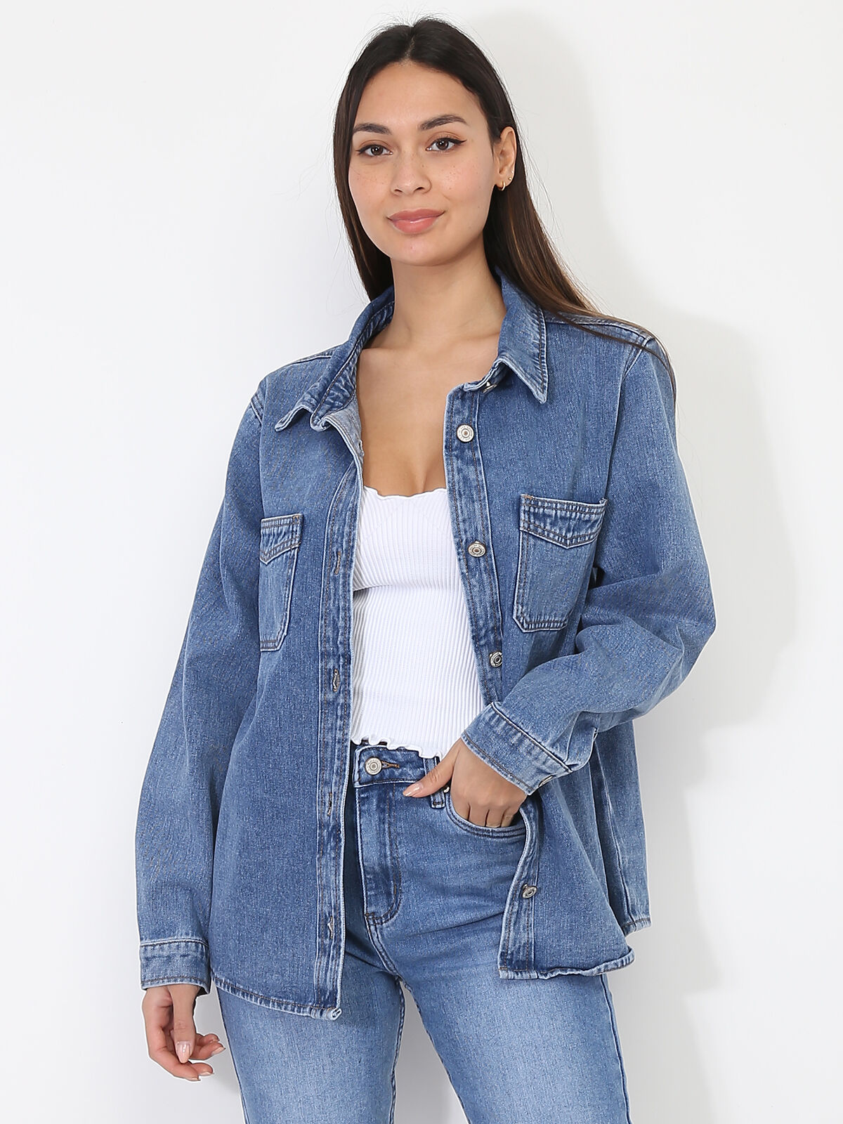 Surchemise en jean à poches- Bleu