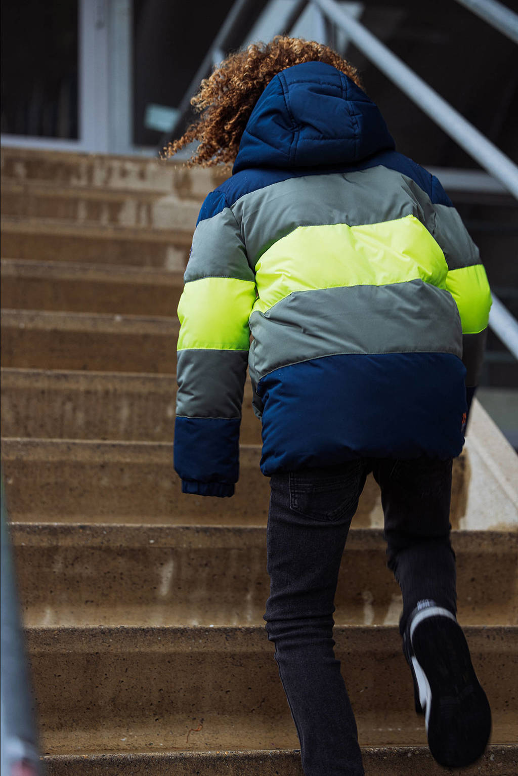 TYGO & vito gewatteerde winterjas Joppe donkerblauw/groen/neon geel
