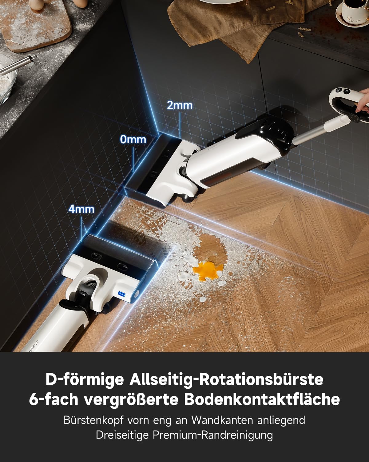 uwant D700 Nass trockensauger, Intelligente Fleckenerkennung, 180° Liege-Design, Randreinigung 2mm, Push-in Basisstation, Elektrolytwasser, 20000Pa Saugkraft