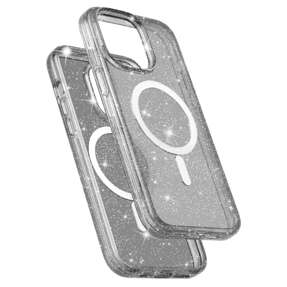 iPhone 15 Pro MagSafe Hybrid Hardcase Hülle mit TPU Bumper Glitzer Design - Schwarz / Transparent