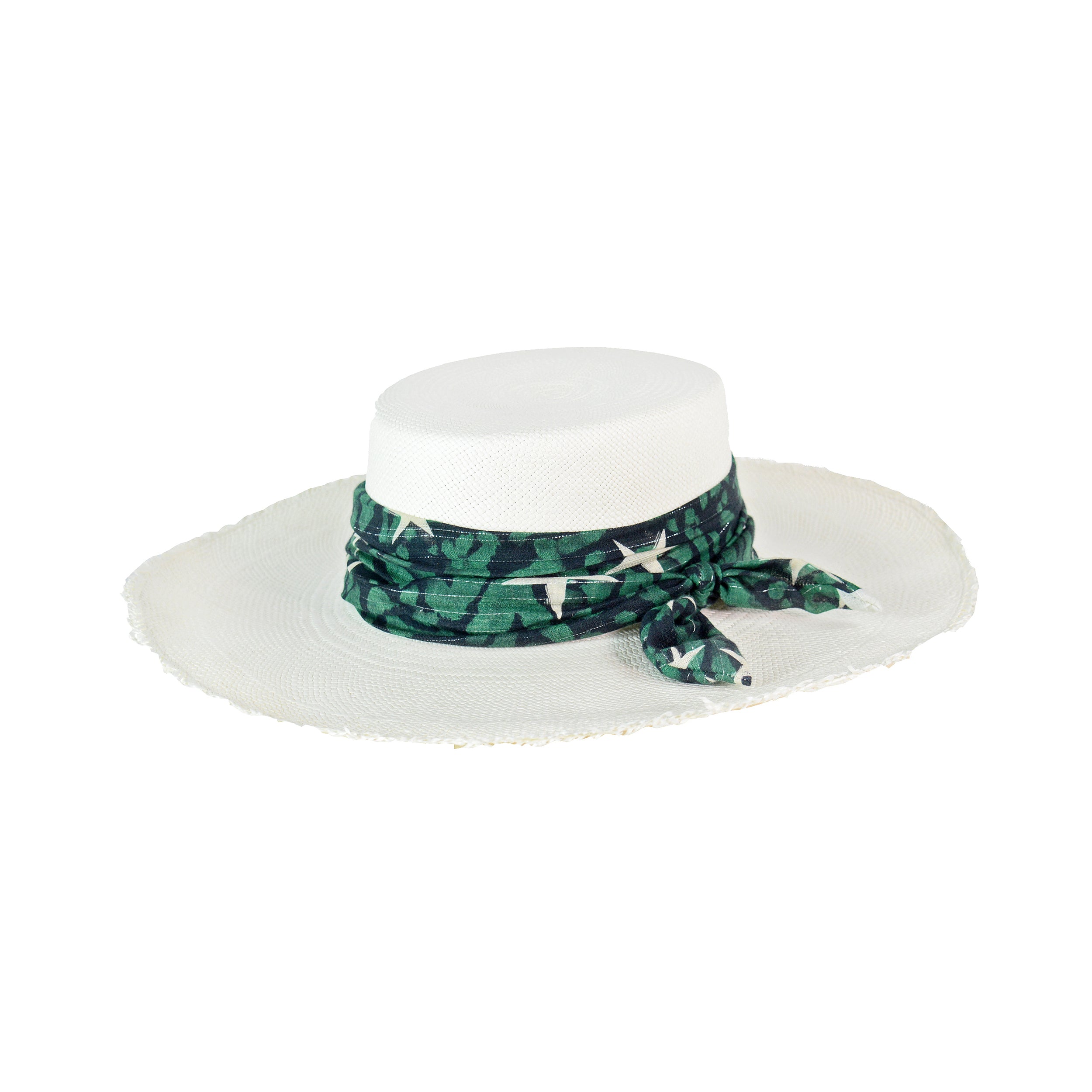 Chapeau en cuir cordovan à long bord effiloché