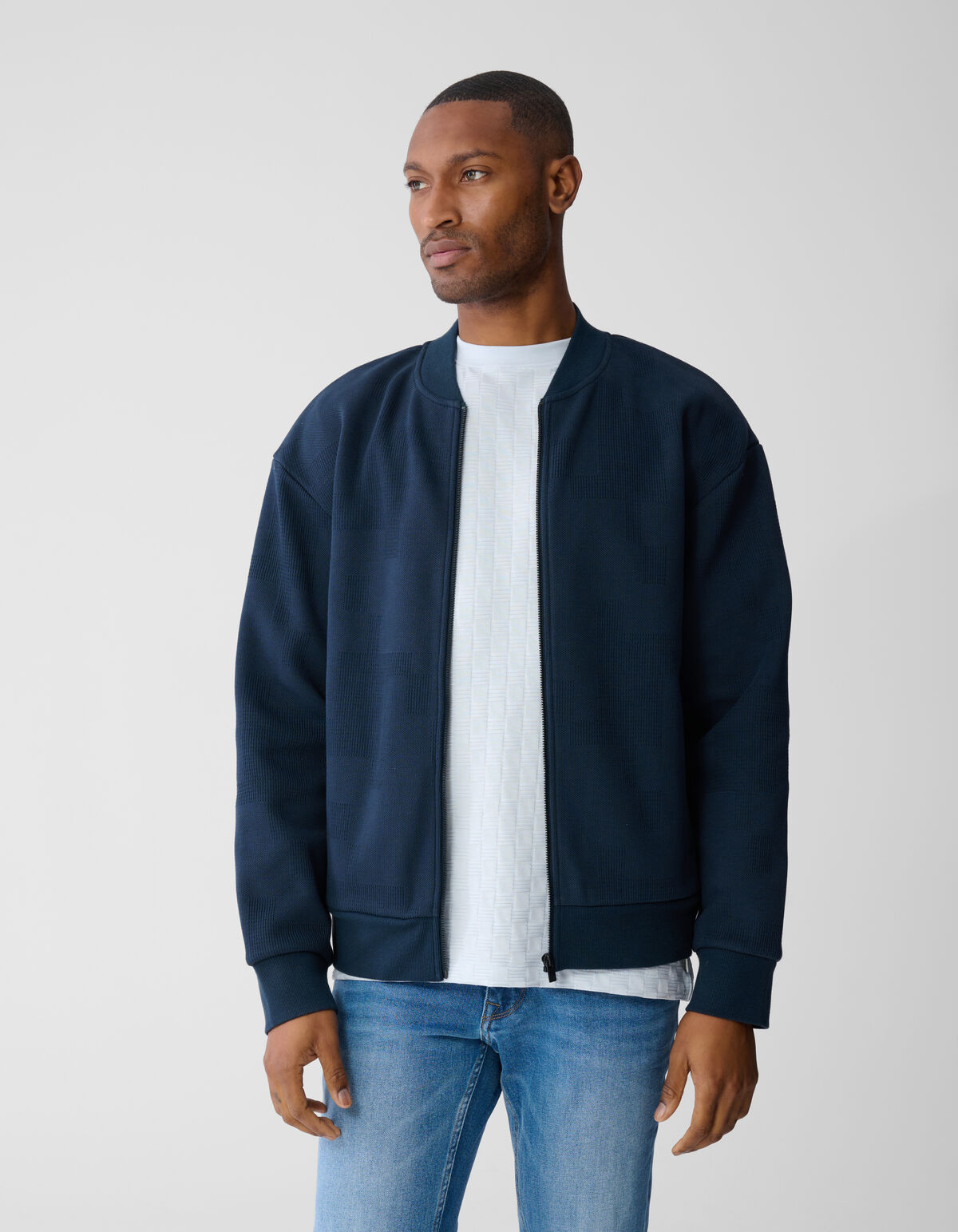 Jacquard Bomber Jack Donkerblauw