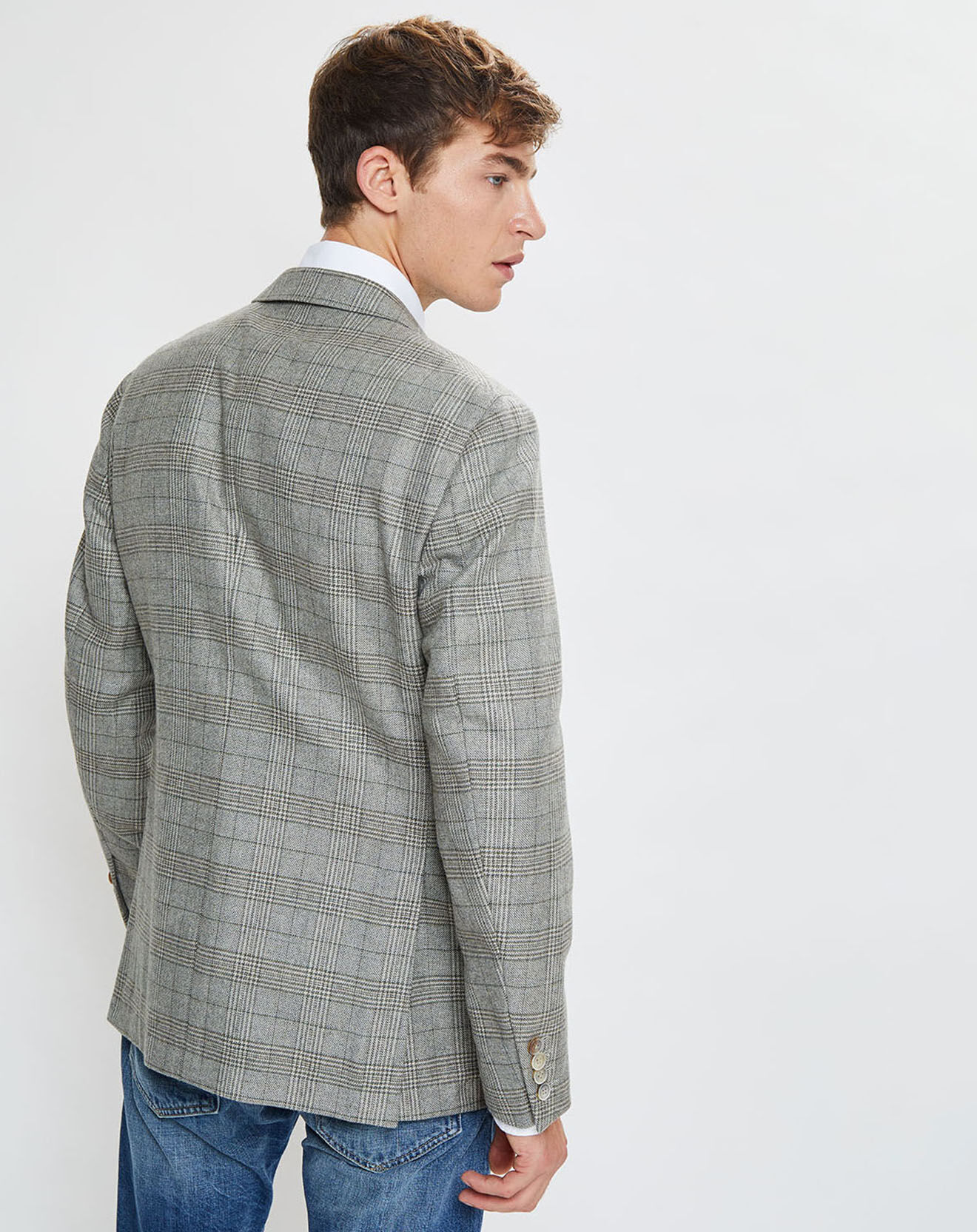 Hackett London Veste en Laine & Cachemire mélangés Prince de Galles kaki/beige