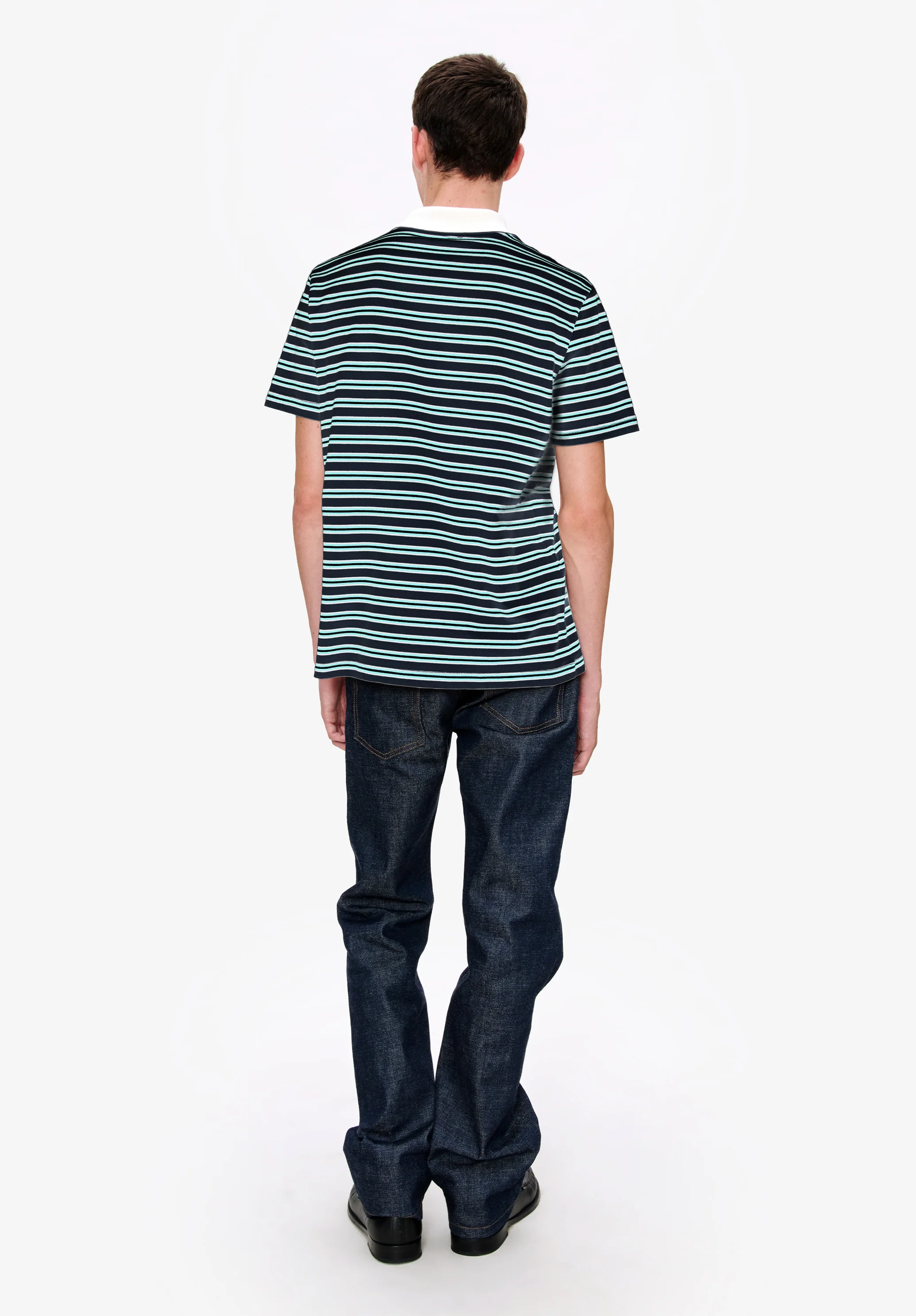 Polo rayé à col contrasté - Dark navy
