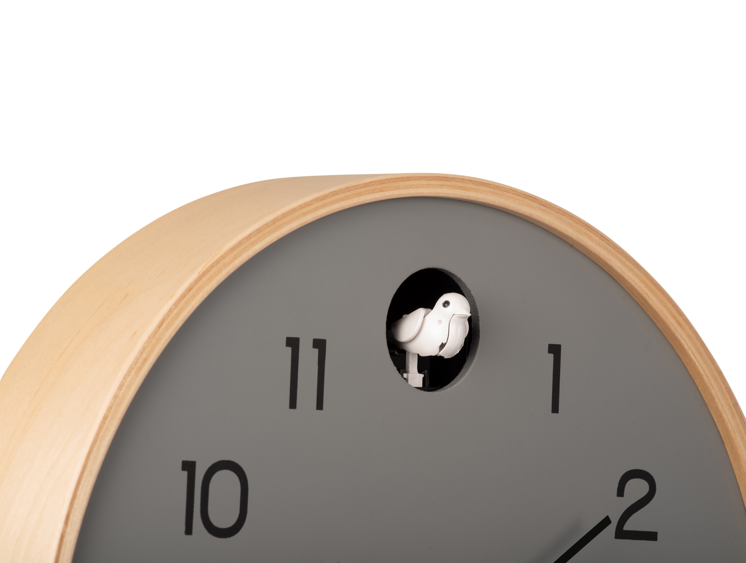 Wall clock Natural Cuckoo birch wood mouse grey