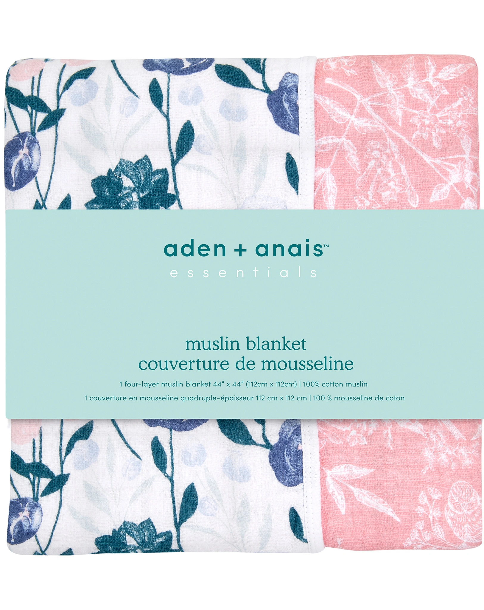 Babydecke ESSENTIALS - FLOWERS BLOOM (112x112) aus Musselin in bunt