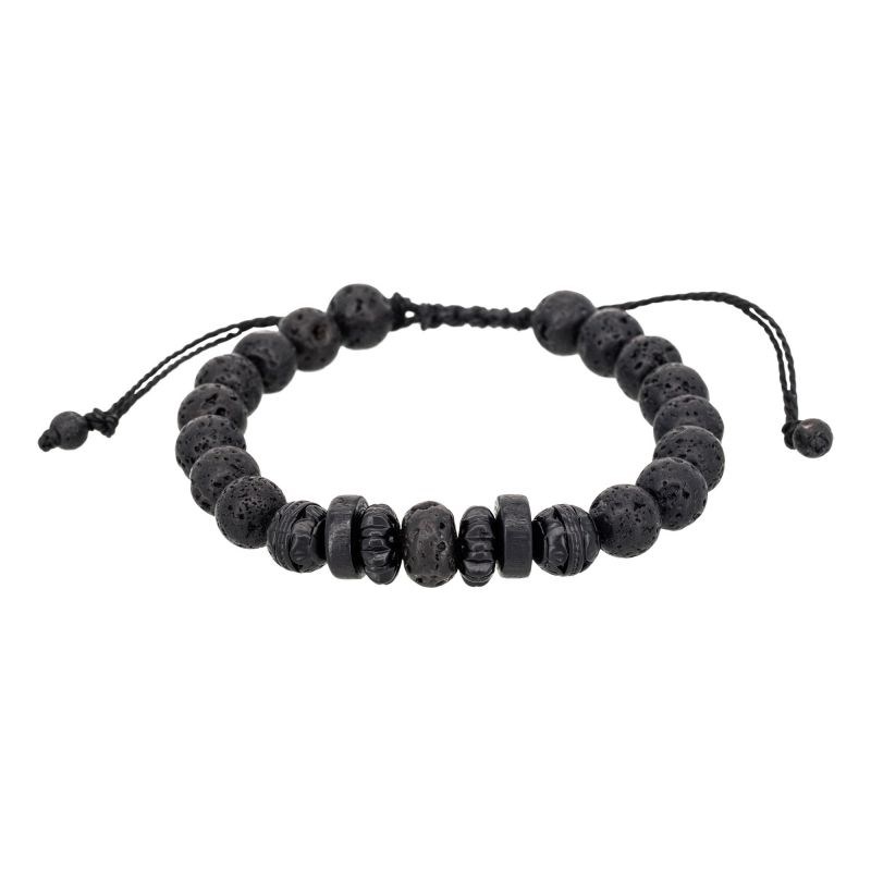Bracelet Homme ajustable perles noires 