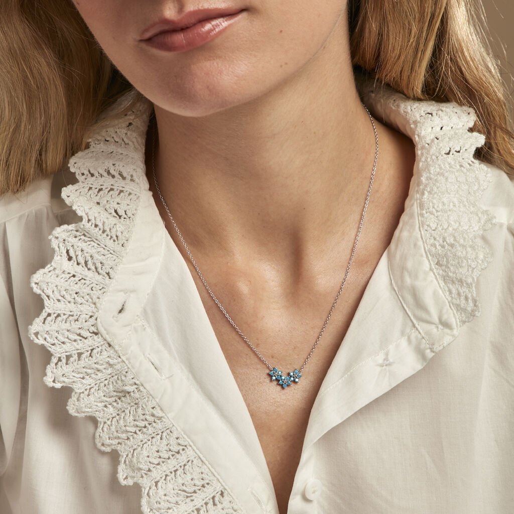 Collier Bleubirds Argent Blanc Turquoise