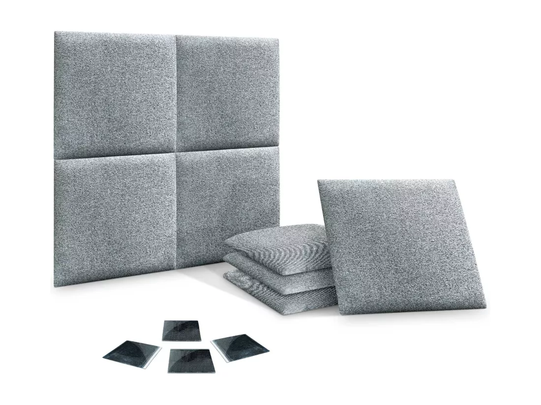 DHOME Lot de 8 Panneaux Rembourrés en Tissu Aqualine Autocollants pour Mur Acoustiques Absorbants Protection contre les choc (Gris perle, 50x50cm, x8)