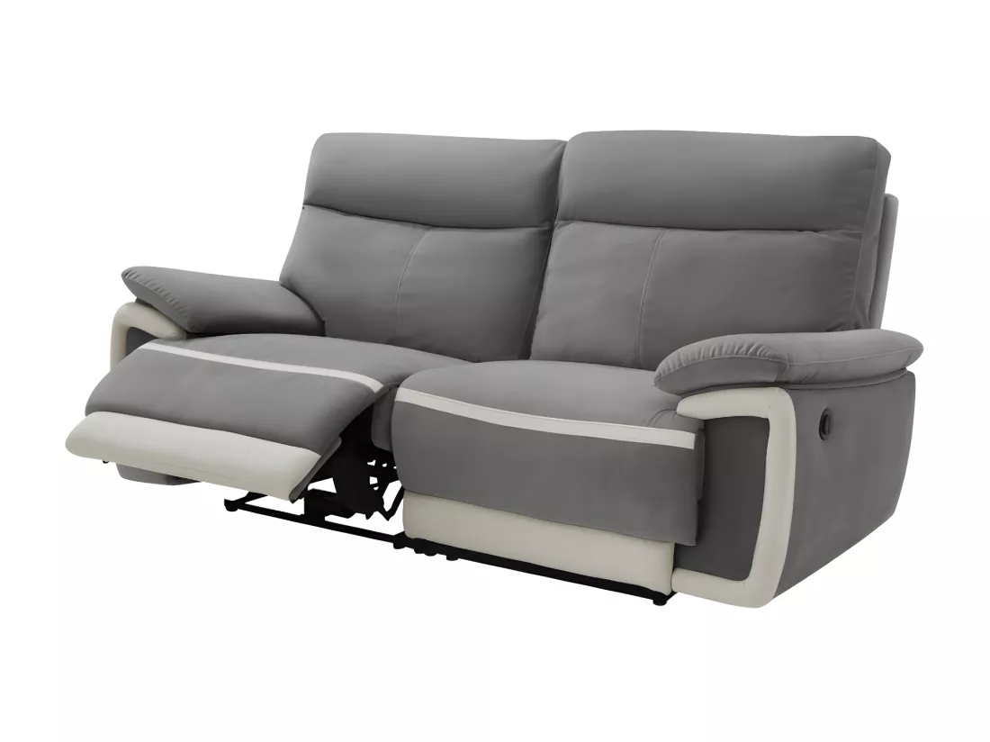 Canapés 3 places et 2 places relax électrique en velours METTI - Gris et bandes écru