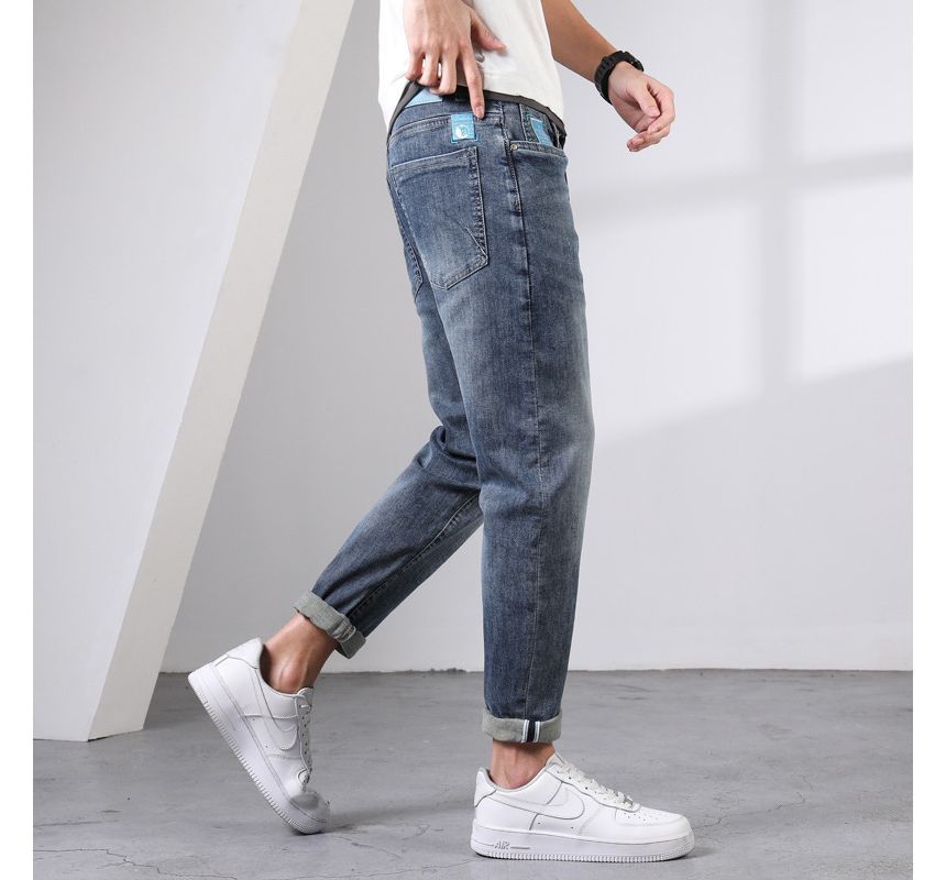 Denimic - Hoge taille gewassen taps toelopende jeans