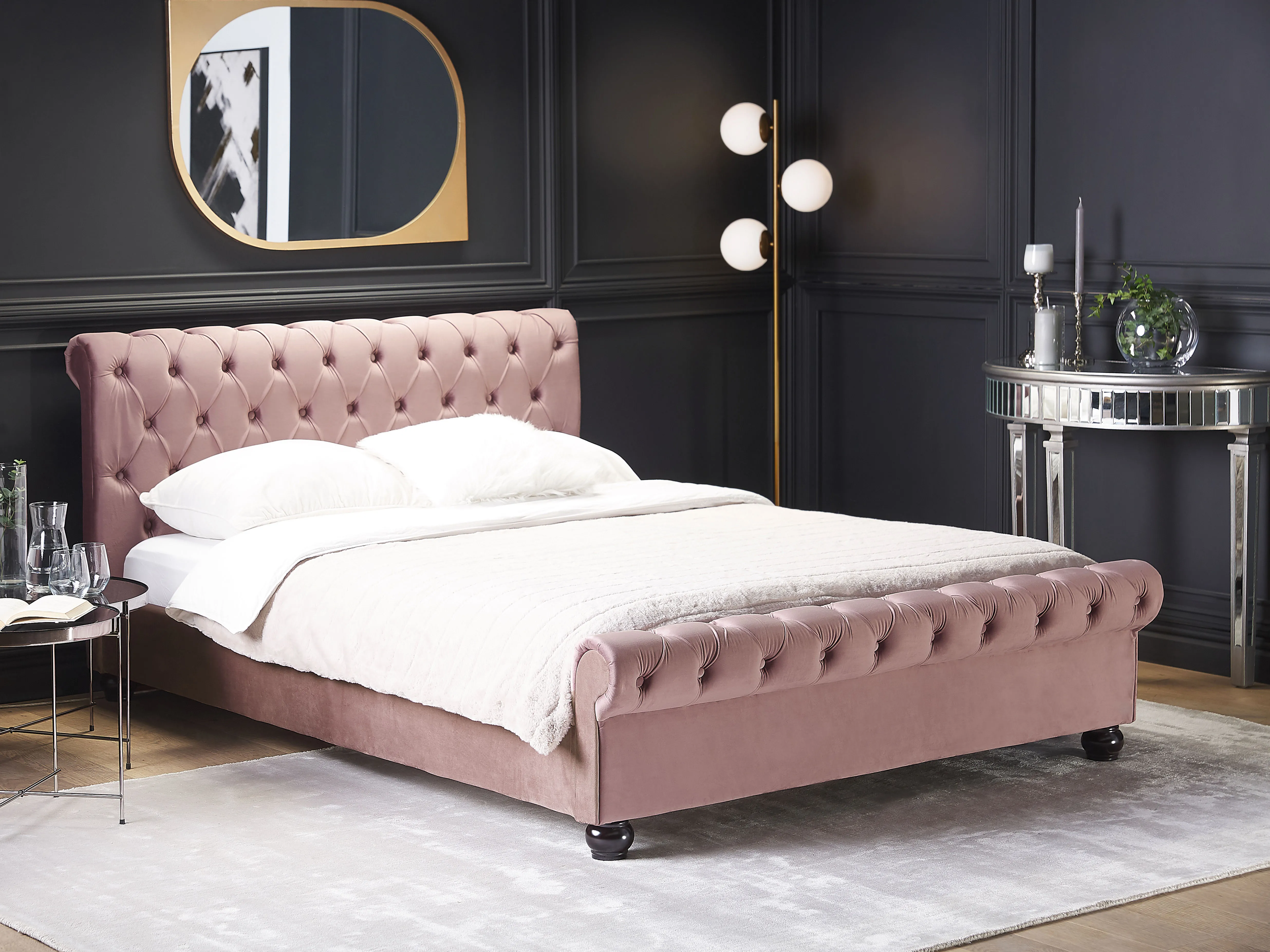 Waterbed Fluweel AVALLON 180 x 200 cm Roze