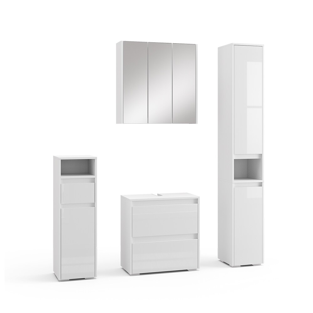 Vicco Badmöbel-Set Badezimmer-Möbel Bad-Schrank Majest Weiß Hochglanz modern Badezimmerschrank Waschbeckenunterschrank Spiegelschrank Hochschrank Midischrank Schranktür Schrankfach