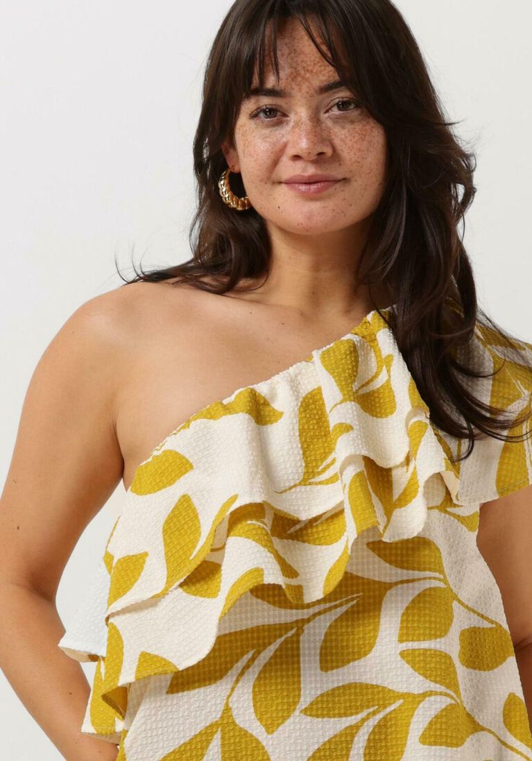 SECOND FEMALE gouden second female midi jurk uivo one-shoulder dress