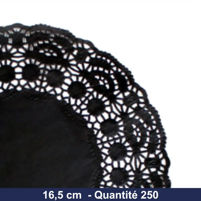 GDP - Napperon dentelle rond en papier - Noir - 16.5cm - x250