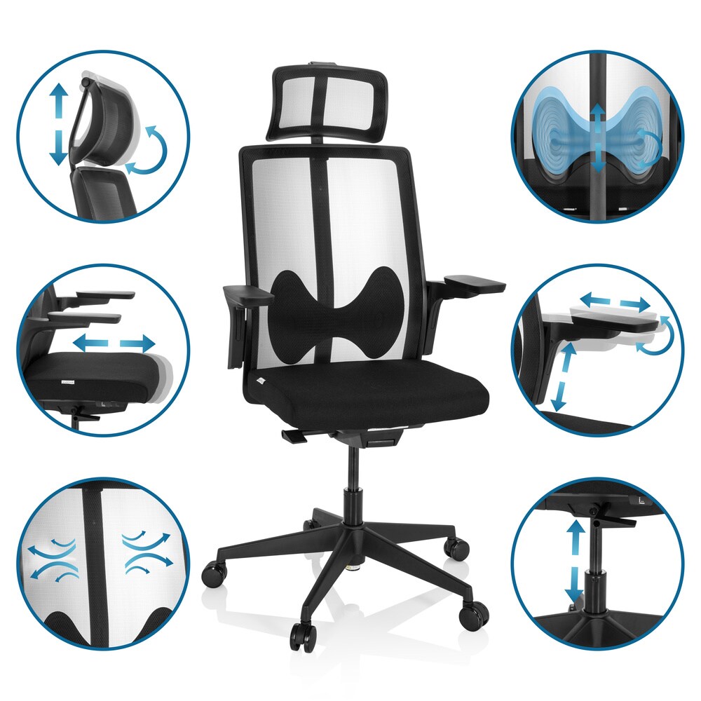 Profi Bürostuhl ARCEO B Stoff/Netzstoff mit Armlehnen (höhenverstellbar) hjh OFFICE