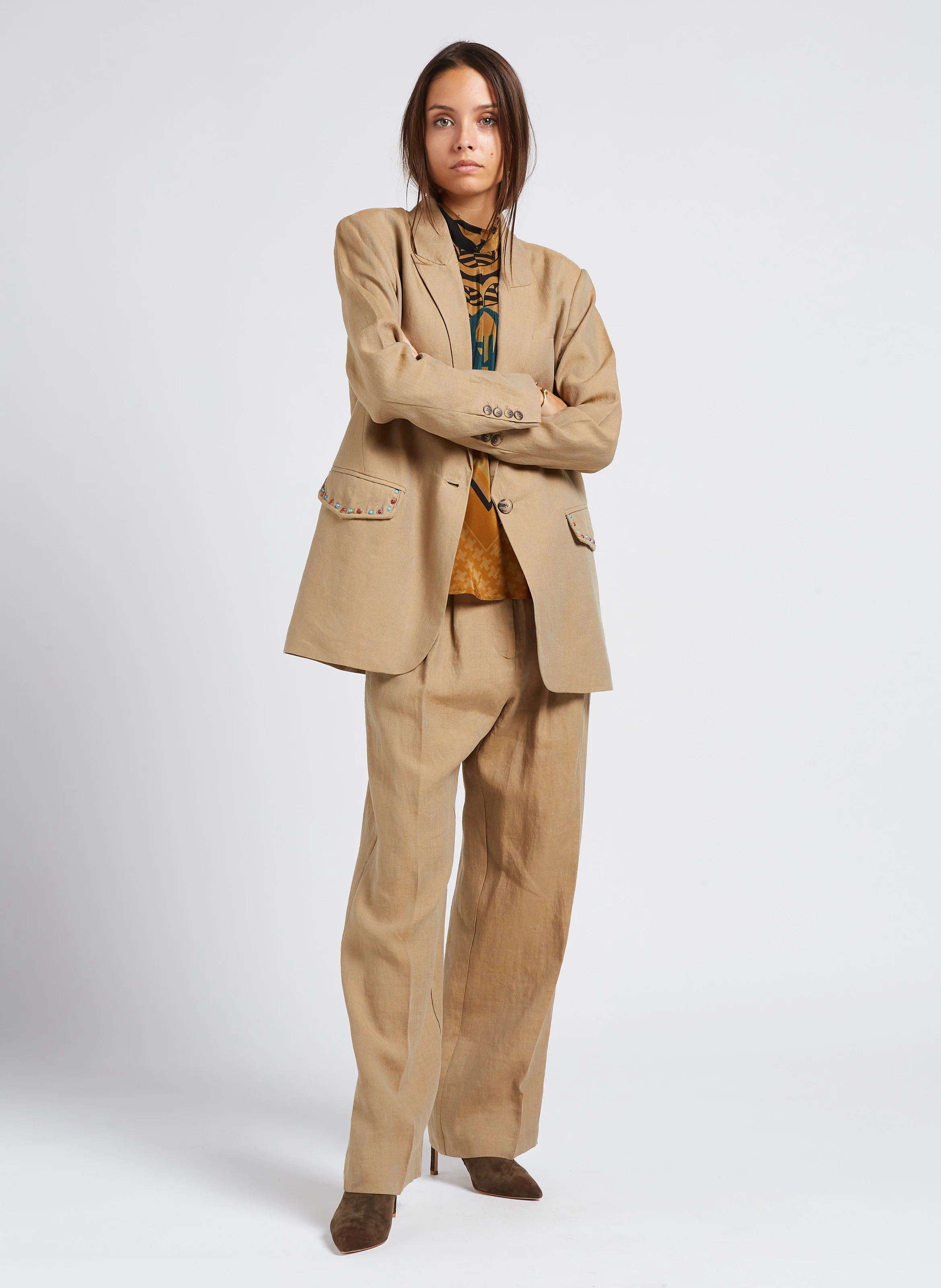TALLAS - Veste blazer à clous colorés | Beige