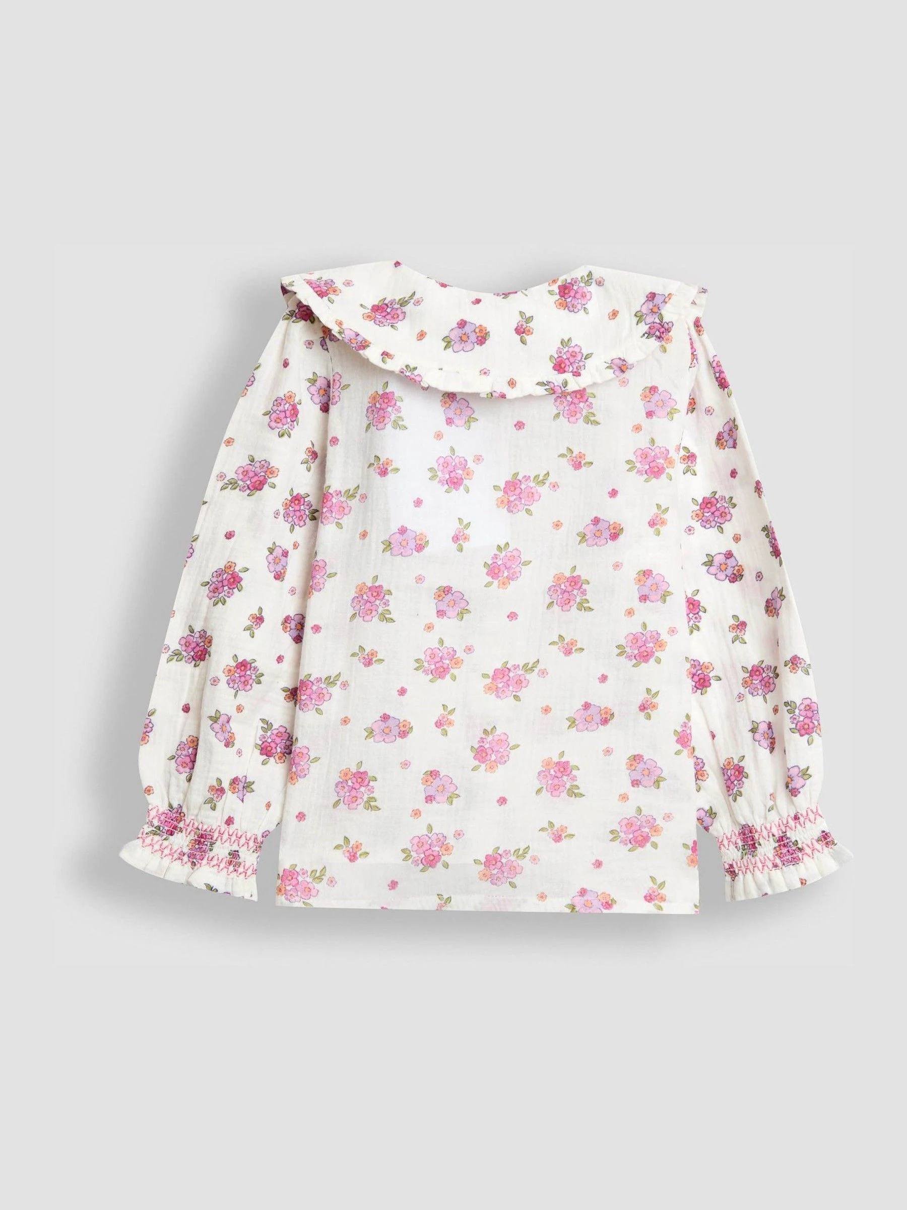Crèmekleur bloemen - JoJo Maman Bébé Frill Collared Blouse
