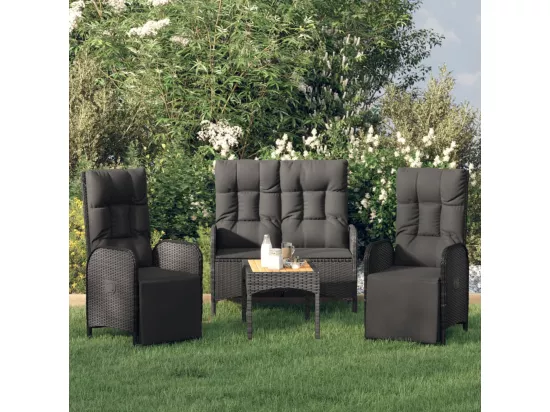 Ensemble de salle à manger de jardin 4 pièces avec coussins noir