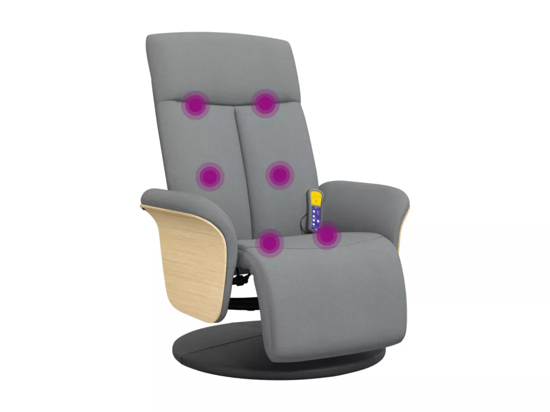 Fauteuil inclinable massant et repose-pieds gris clair tissu