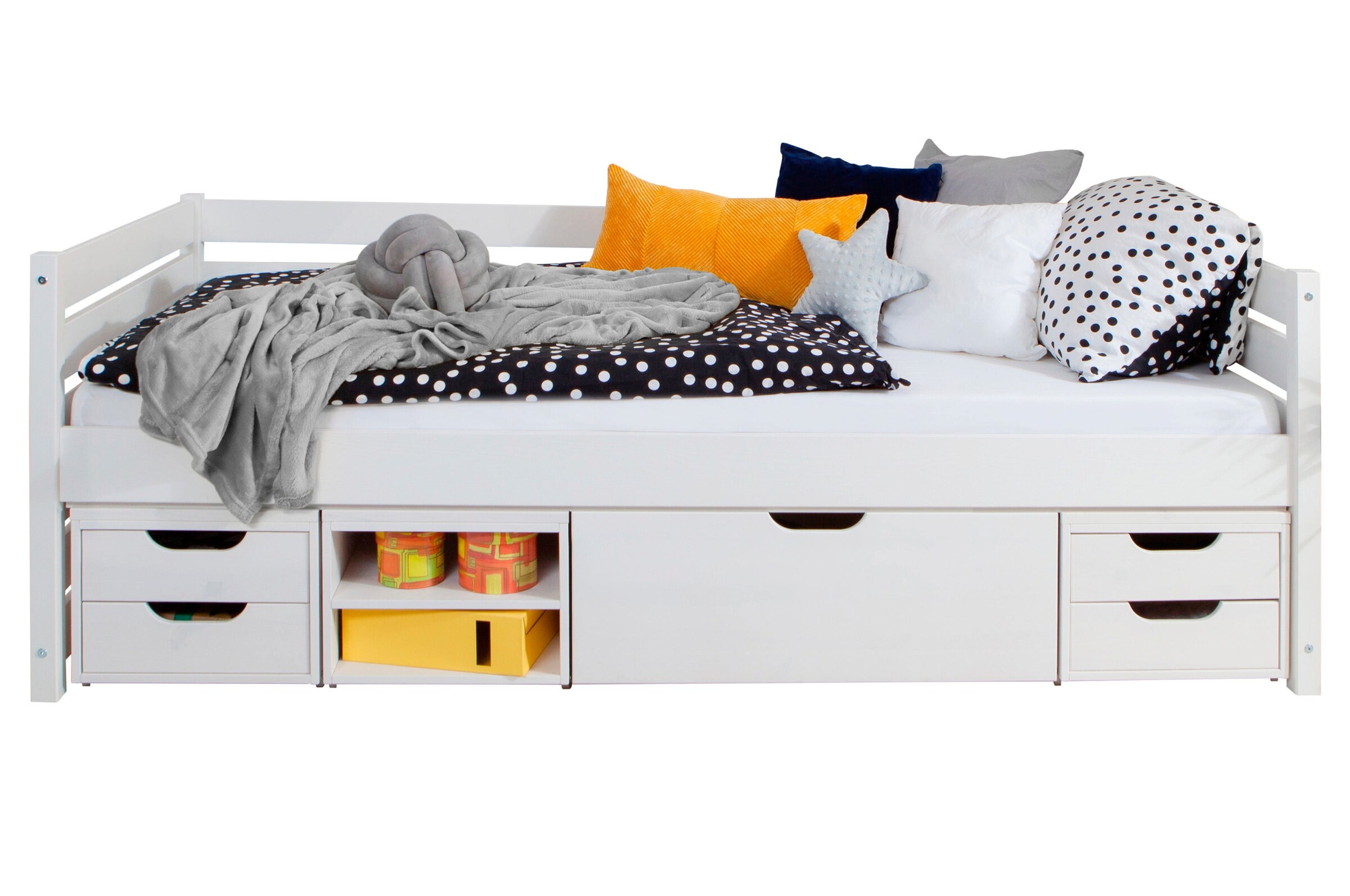 Ticaa Sofabett Naomi inkl. Funktionsschubkästen, 90x200 Weiß