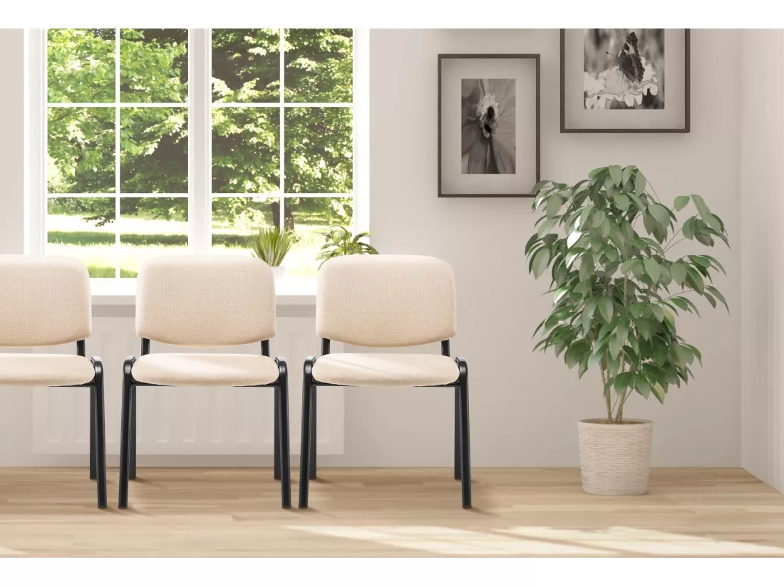 Chaise de conférence - Tissu & Métal noir mat - Crème - Ken