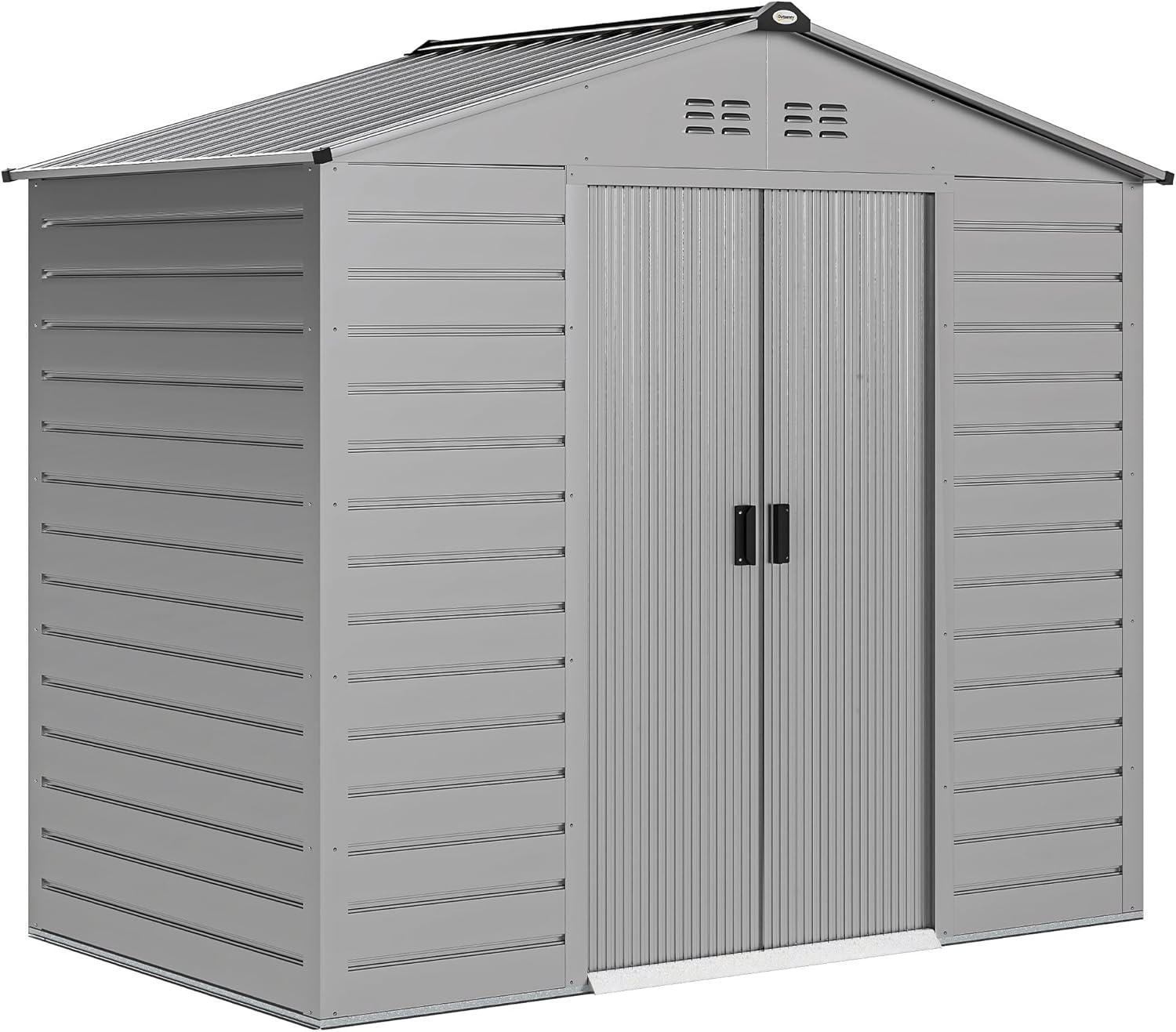 Outsunny Verzinkter Stahl Gerätehaus 2,43㎡ 213x131x192cm Einfach Montage Geräteschuppen mit Satteldach, Abschließbarer Schiebetür, wetterfest Gartenhaus, Outdoor Garten Schuppen für Außenbereich, Grau