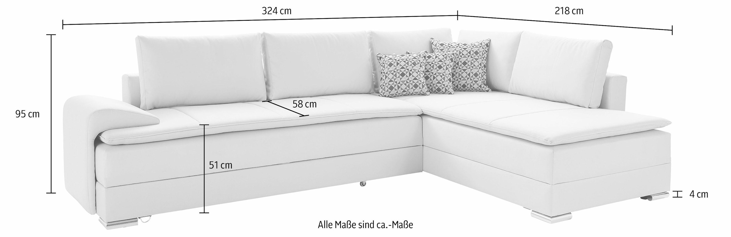 INOSIGN Ecksofa »Night & Day L-Form, B: 324 cm« mit Bettfunktion, Bettkasten & 3 Zierkissen, Boxspringbett 180x200 cm