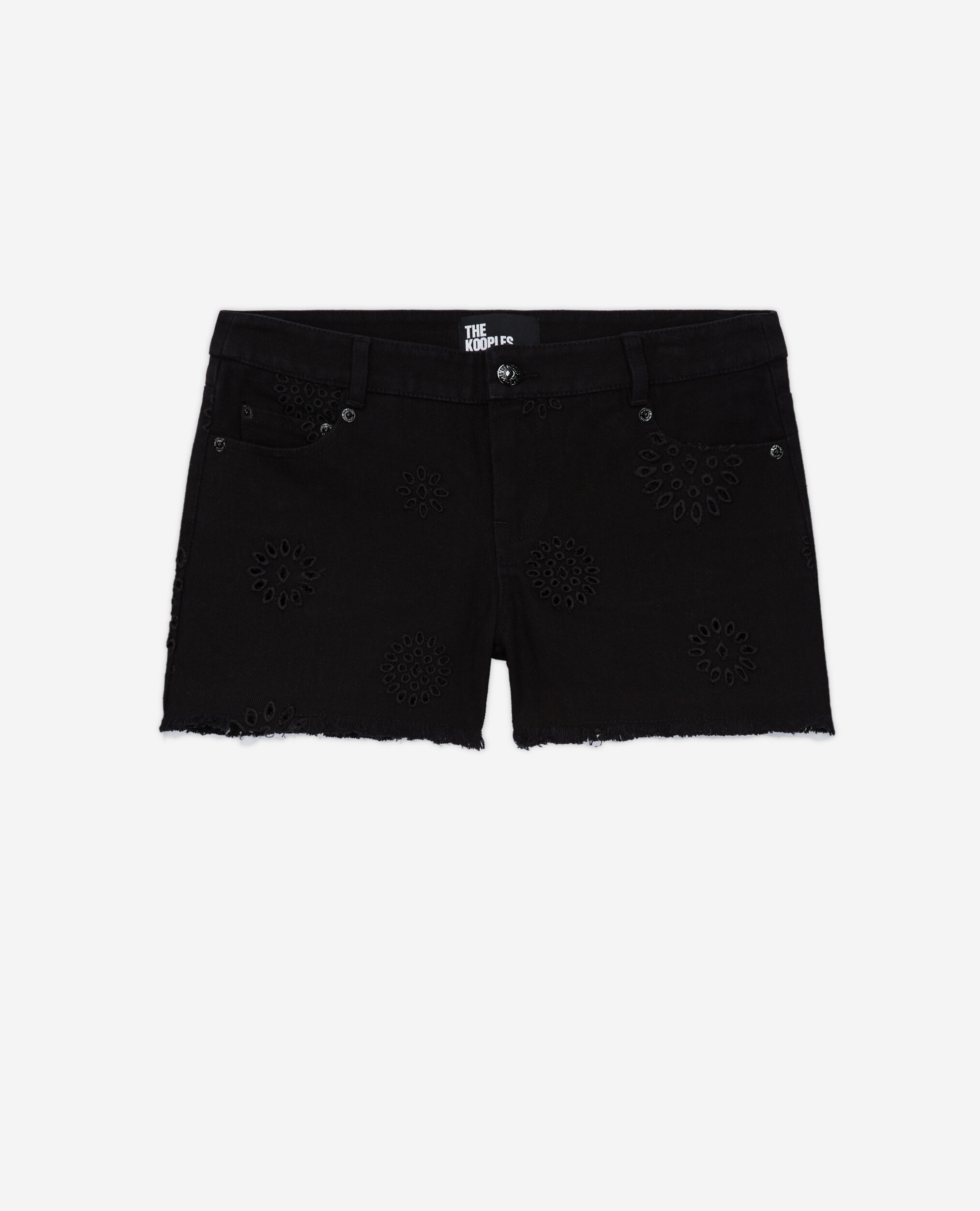 Short en denim noir avec broderie Anglaise