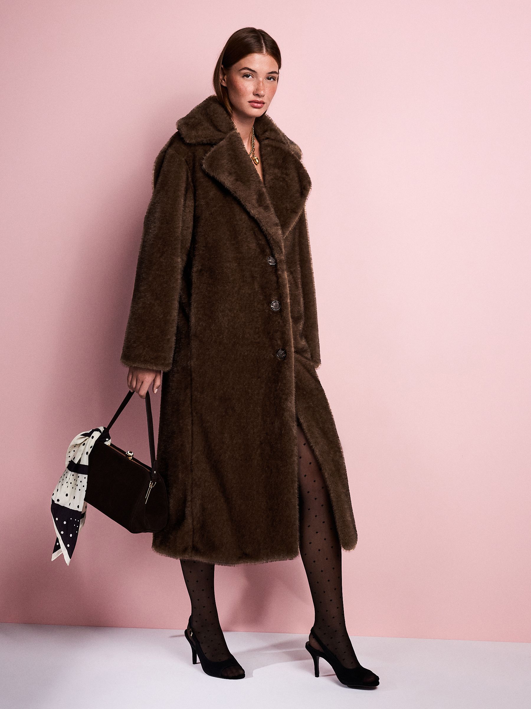 Chocoladebruin - Tabitha Simmons X Next Premium Long Faux Fur Coat
