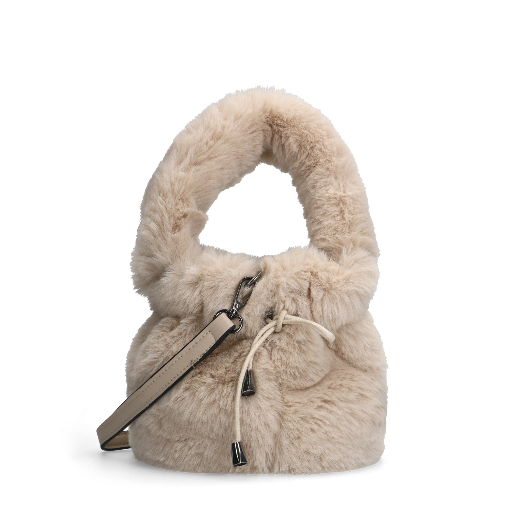 Beige fake fur mini handtas