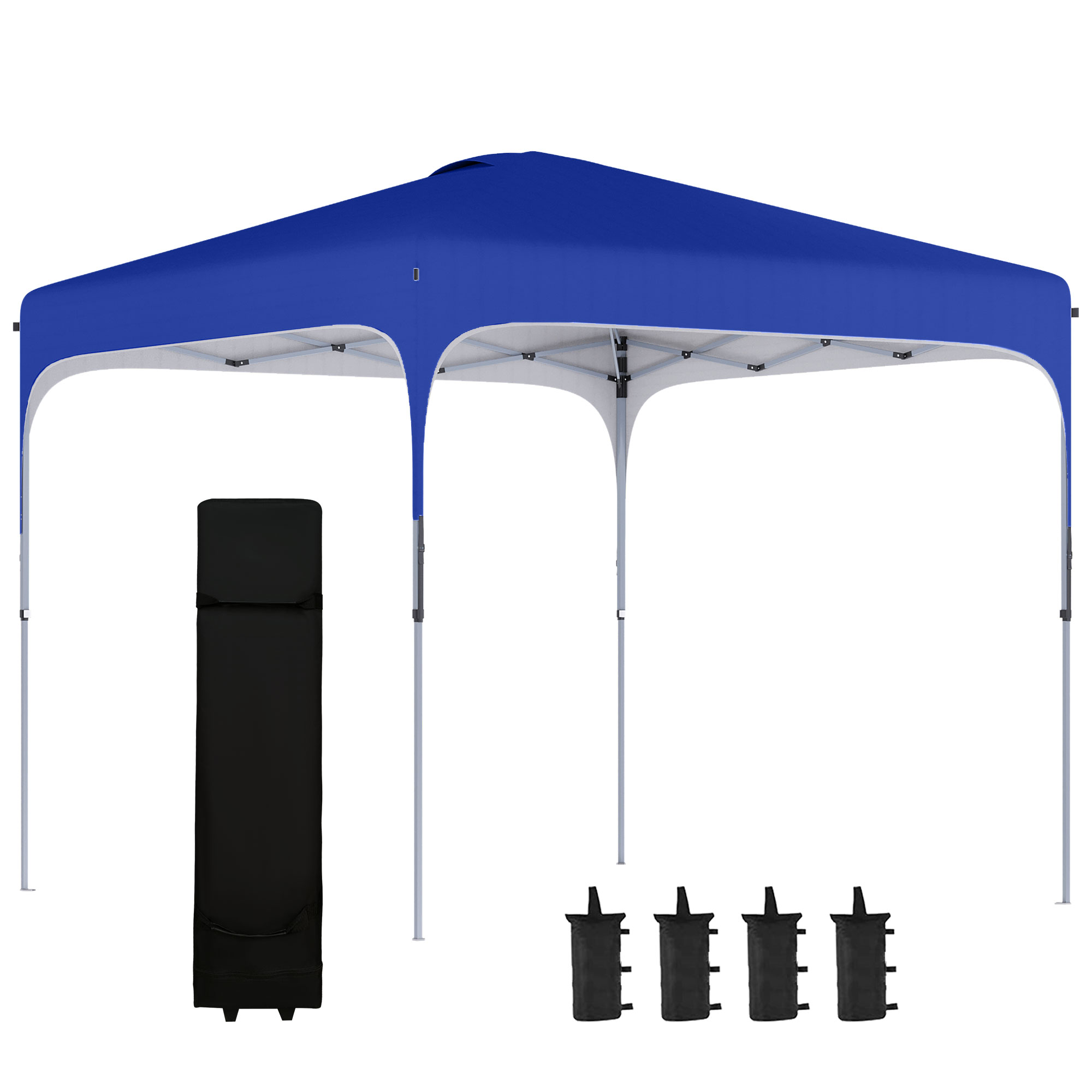 Gazebo dobrável Outsunny 2,5x2,5x2,68 m, tenda de jardim com proteção UV 50+, altura ajustável, 4 sacos de areia e bolsa de transporte para camping, festas e pátios. Cor azul.