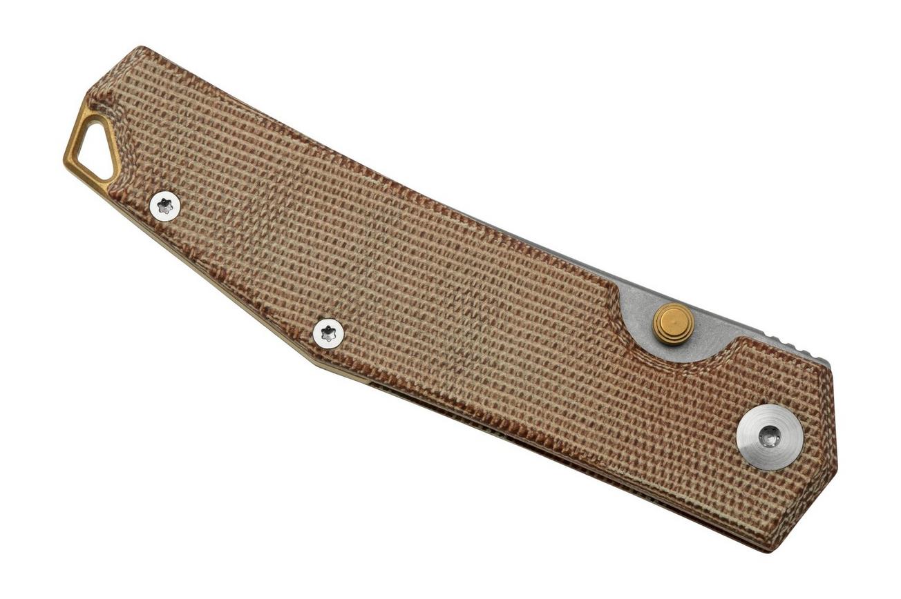 GiantMouse ACE Clyde Natural Canvas Micarta, Brass, zakmes, Ansø en Voxnaes design