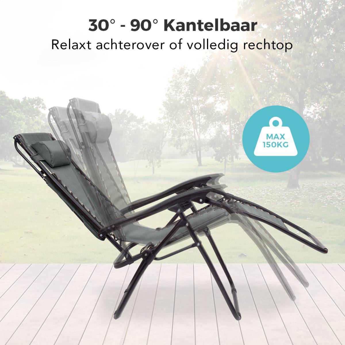 LifeGoods set van 2 relaxstoelen met zonnescherm - Dark Grey