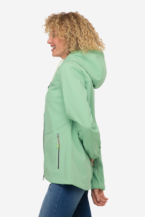 Softshell-Jacke, wasserabweisend, Fleece-Innenseite, Kapuze, 2-Wege-Zipper, fällt kleiner aus