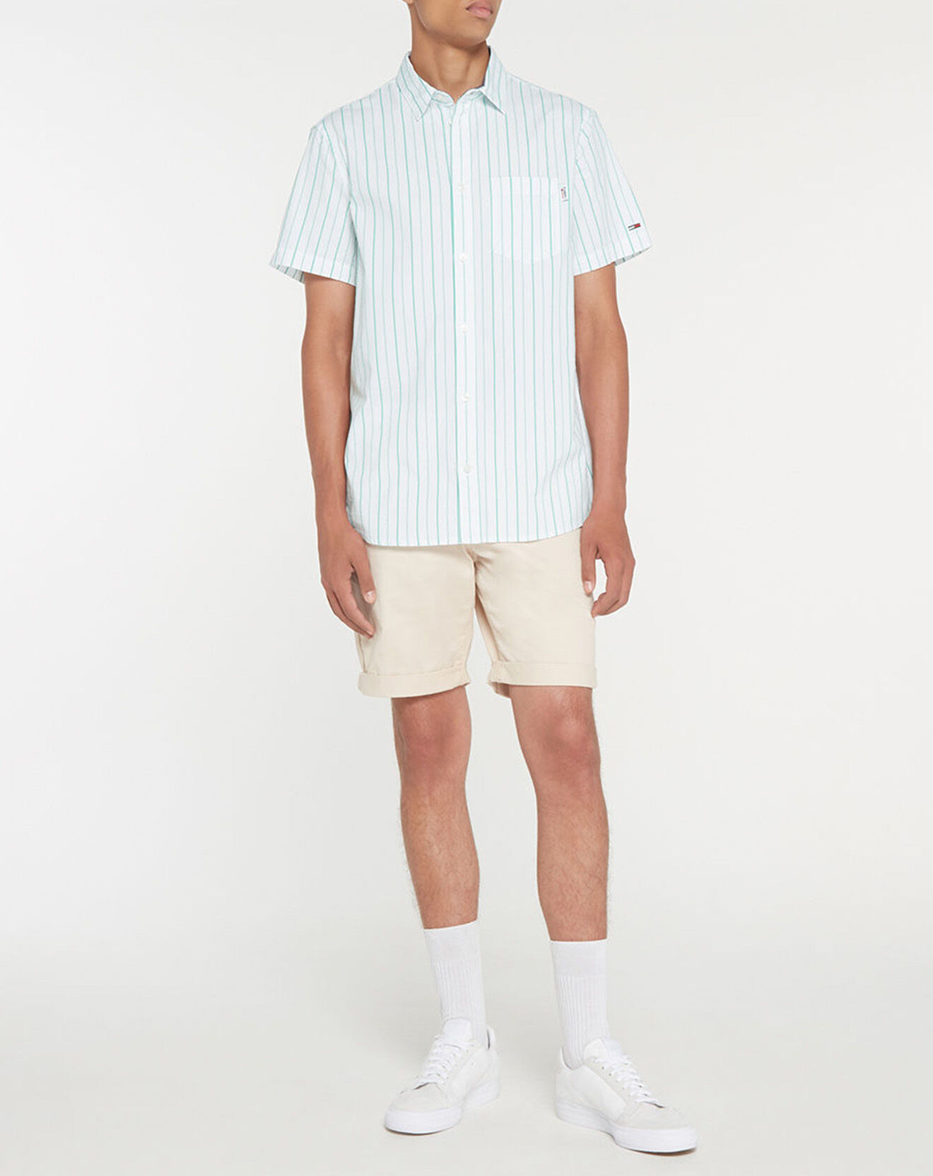 Tommy Jeans Chemise Regular Seersucker à rayures vert/blanc
