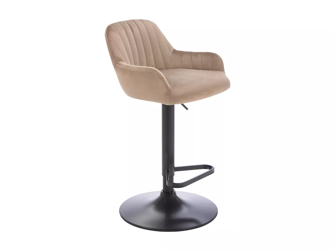 Tabouret de bar en velours et métal noir - Hauteur réglable - Beige - ELEANA