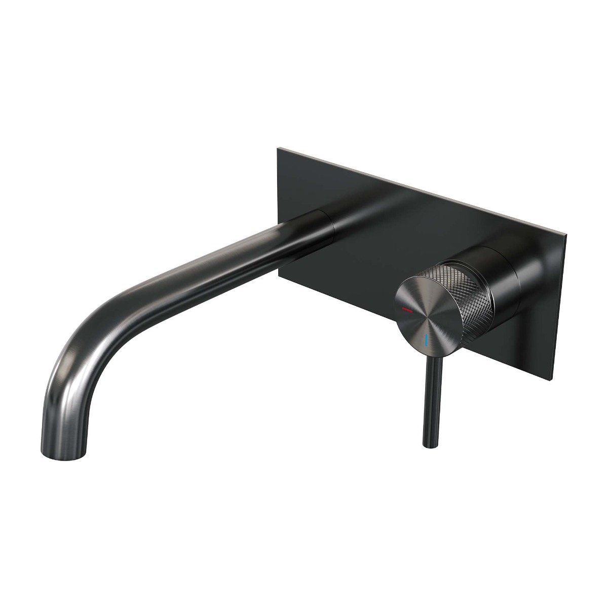 Brauer Gunmetal Carving inbouw wastafelkraan plaat met gebogen uitloop, lange handgreep en ColdStart gunmetal geborsteld PVD rechts