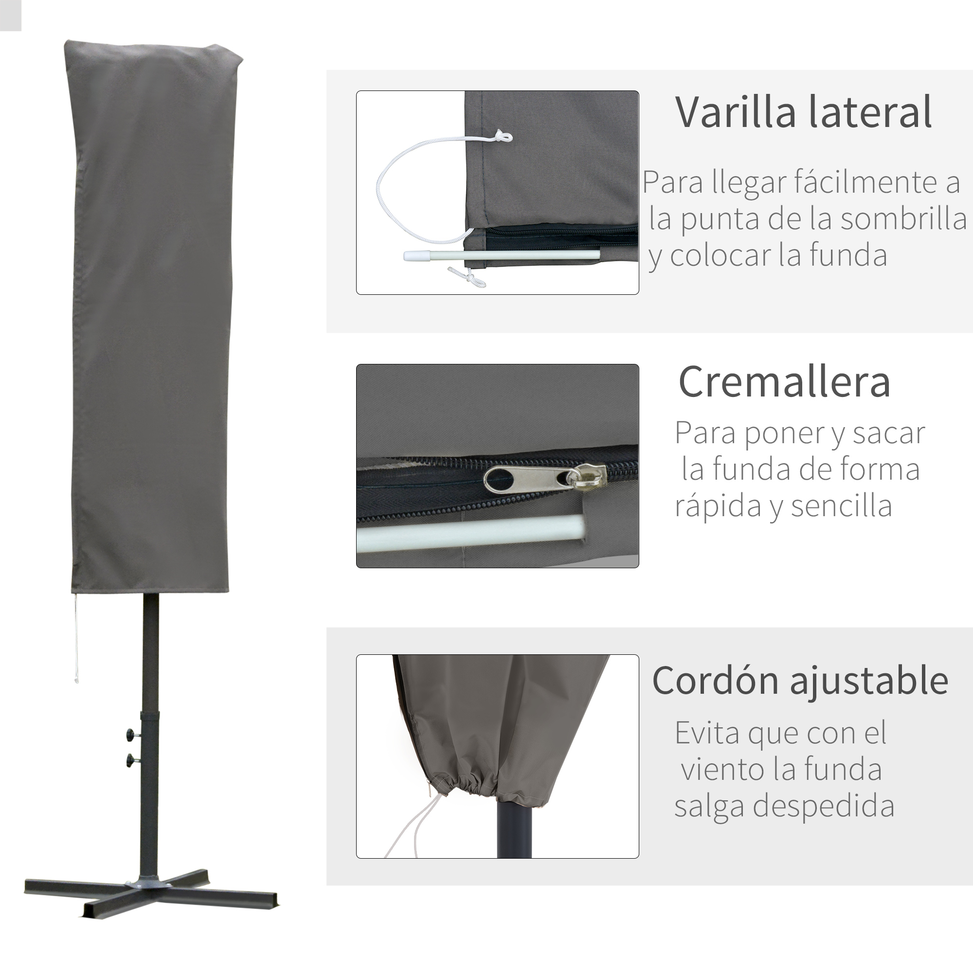 Capa protetora Outsunny para guarda-sol, Ø63x164 cm, resistente às intempéries, para jardim e pátio, com zíper para mastro, cinza.