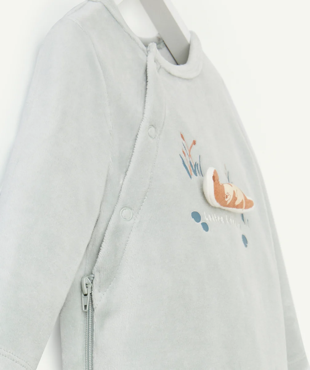 DORS BIEN VELOURS EN COTON BIOLOGIQUE VERT MOTIF LOUTRE