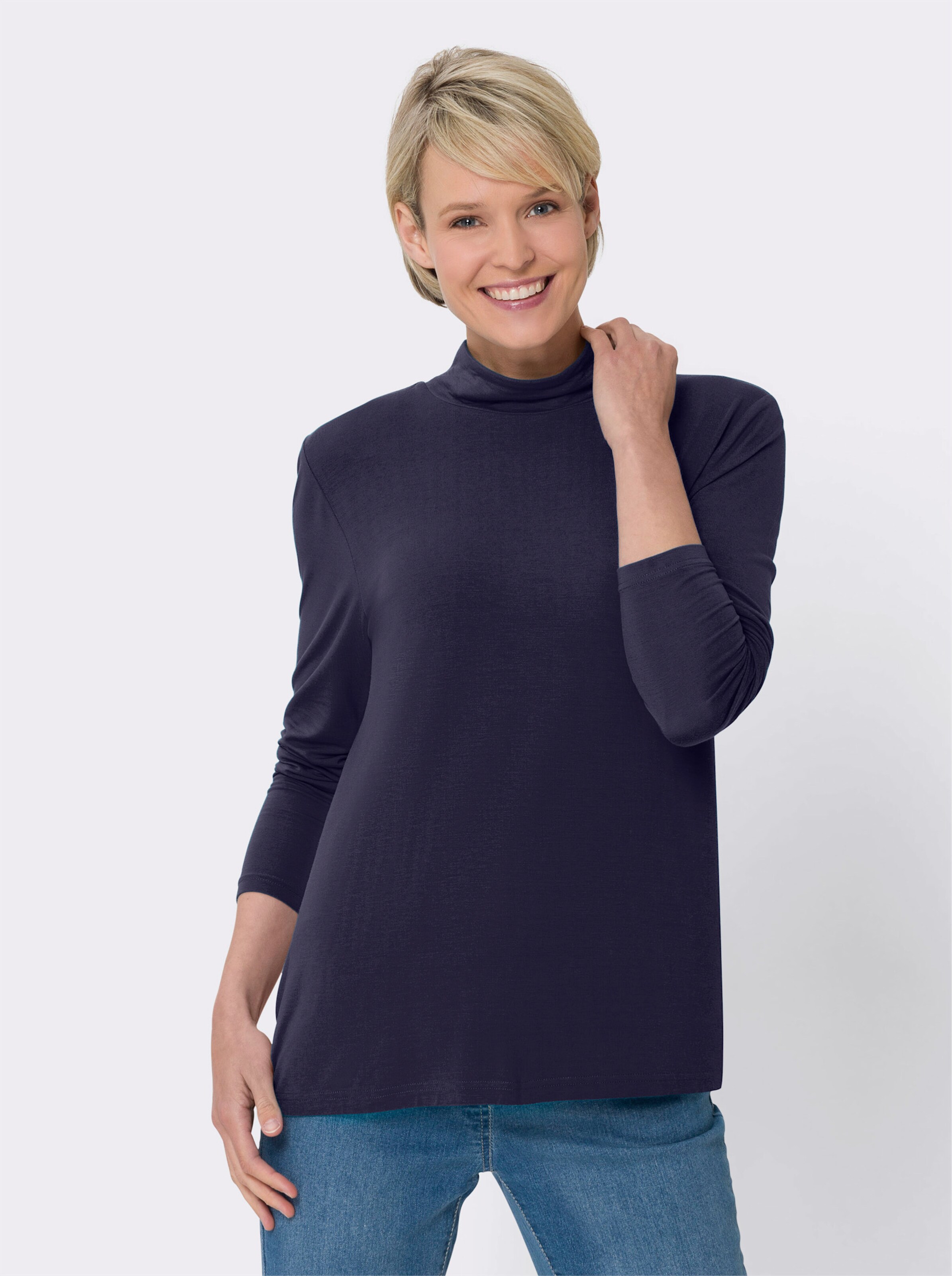 Stehkragenshirt in Viskose-Qualität
