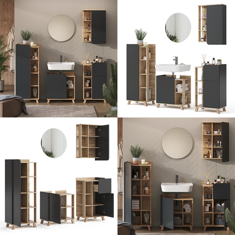 Vicco Badmöbel-Set Karen Sonoma Anthrazit 5 Teile