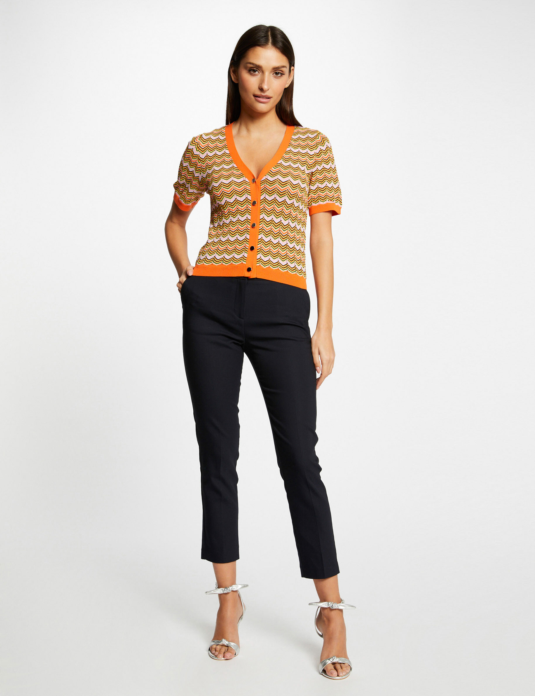 Pull manches courtes imprimé chevron orange femme - orange