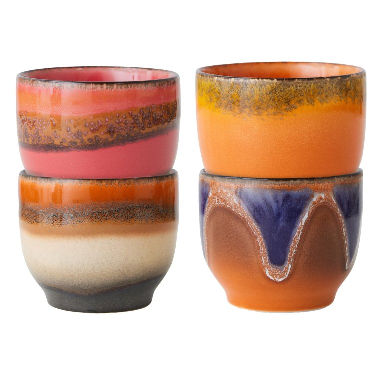 HKliving 70's Ceramic koffiekop set van 4 java