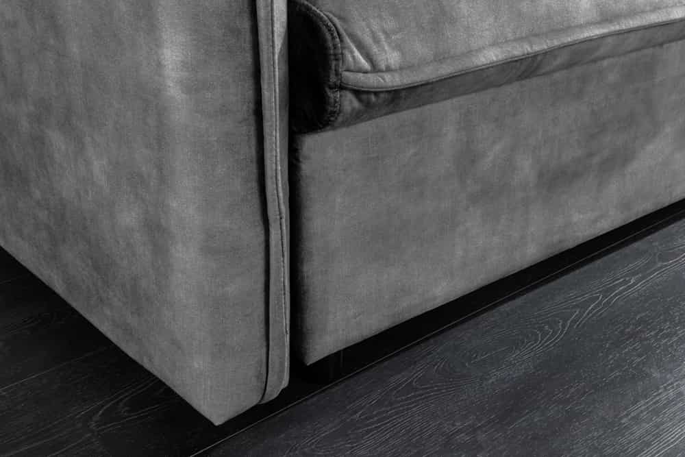 Design Schlafsofa APARTMENT 215cm grau Samt 3-Sitzer Couch inkl. Bettkasten Kissen